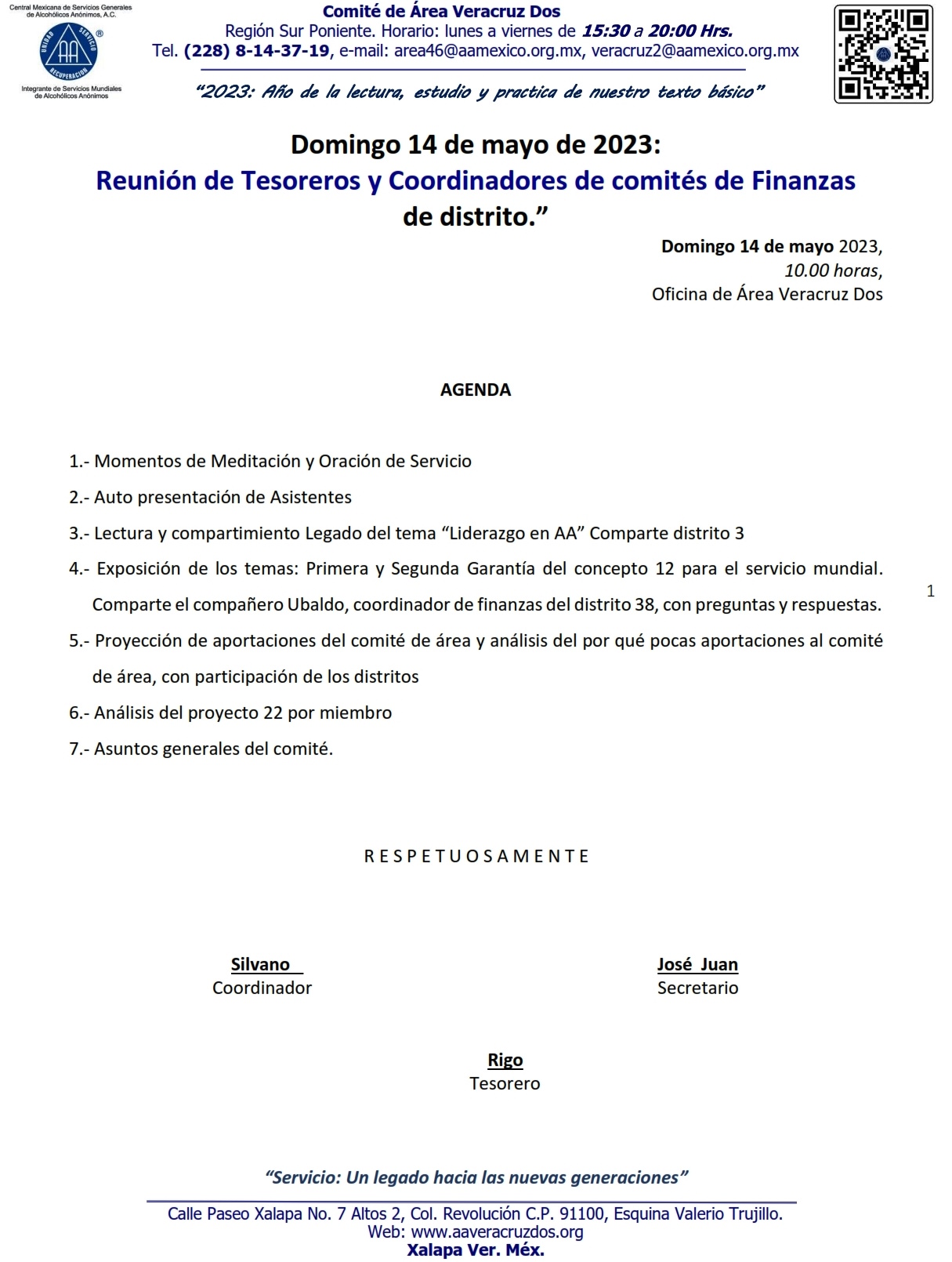 agenda del evento